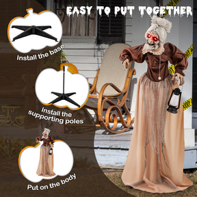 Life-size Halloween Animatronic Moving and Talking Old Lady Hag Prop