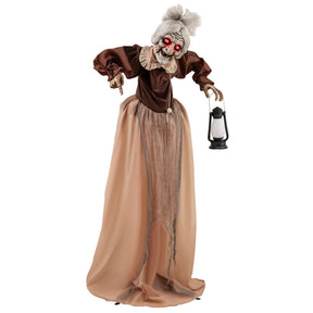 Life-size Halloween Animatronic Moving and Talking Old Lady Hag Prop