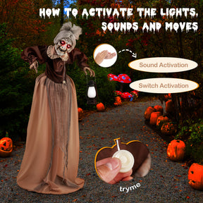 Life-size Halloween Animatronic Moving and Talking Old Lady Hag Prop