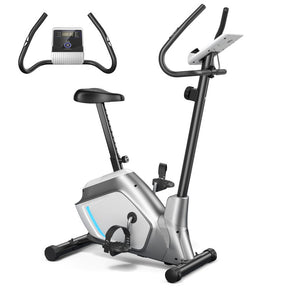 Hikidspace Magnetic Stationary Adjustable Height Upright Exercise Bike with Pulse Sensor and Wheels