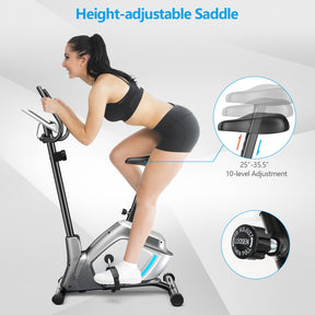 Hikidspace Magnetic Stationary Adjustable Height Upright Exercise Bike with Pulse Sensor and Wheels