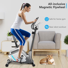 Hikidspace Magnetic Stationary Adjustable Height Upright Exercise Bike with Pulse Sensor and Wheels