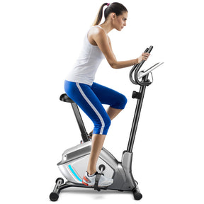 Hikidspace Magnetic Stationary Adjustable Height Upright Exercise Bike with Pulse Sensor and Wheels