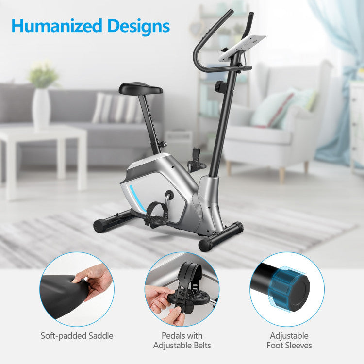 Hikidspace Magnetic Stationary Adjustable Height Upright Exercise Bike with Pulse Sensor and Wheels