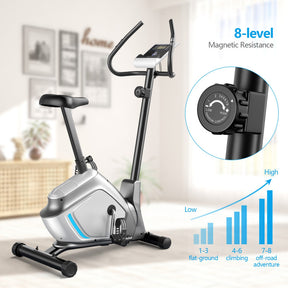 Hikidspace Magnetic Stationary Adjustable Height Upright Exercise Bike with Pulse Sensor and Wheels