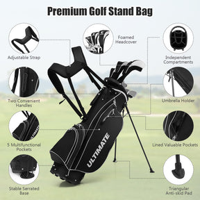 Men’s Profile Complete Golf Club Package Set Includes #1 Driver,#3 Fairway Wood w/Headcover,#4 Hybrid,#6/#7/#8/#9 Irons, Pitching Wedge, Putter with Stand Bag