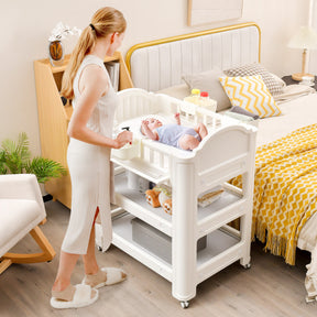 Mobile Diaper Changing Station with Storage Shelves and Wheels