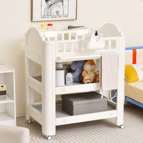 Mobile Diaper Changing Station with Storage Shelves and Wheels