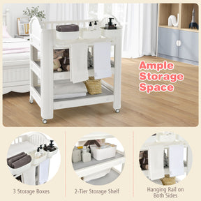 Mobile Diaper Changing Station with Storage Shelves and Wheels