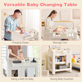 Mobile Diaper Changing Station with Storage Shelves and Wheels