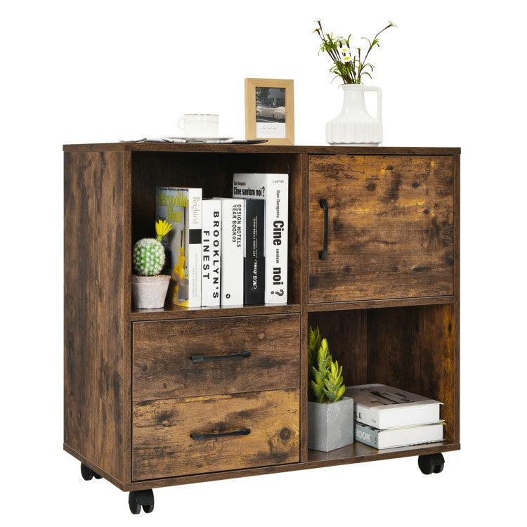 Mobile File Cabinet with Lateral Printer Stand and Storage Shelves for Home Office