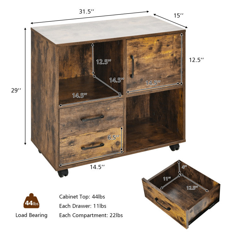 Mobile File Cabinet with Lateral Printer Stand and Storage Shelves for Home Office