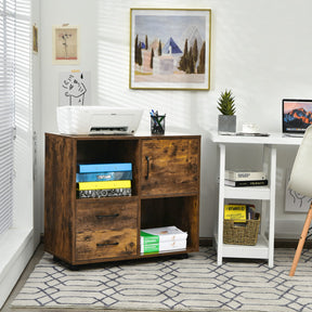 Mobile File Cabinet with Lateral Printer Stand and Storage Shelves for Home Office