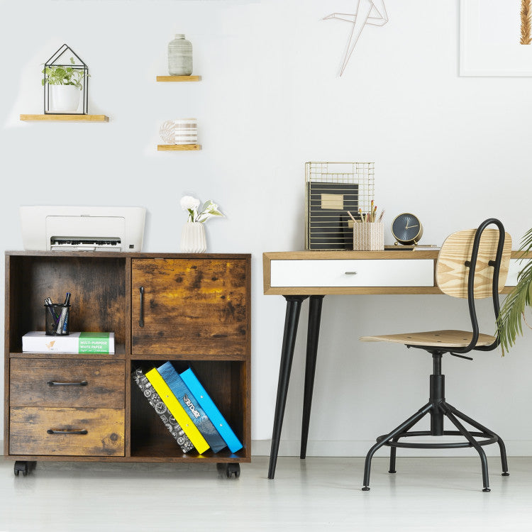 Mobile File Cabinet with Lateral Printer Stand and Storage Shelves for Home Office