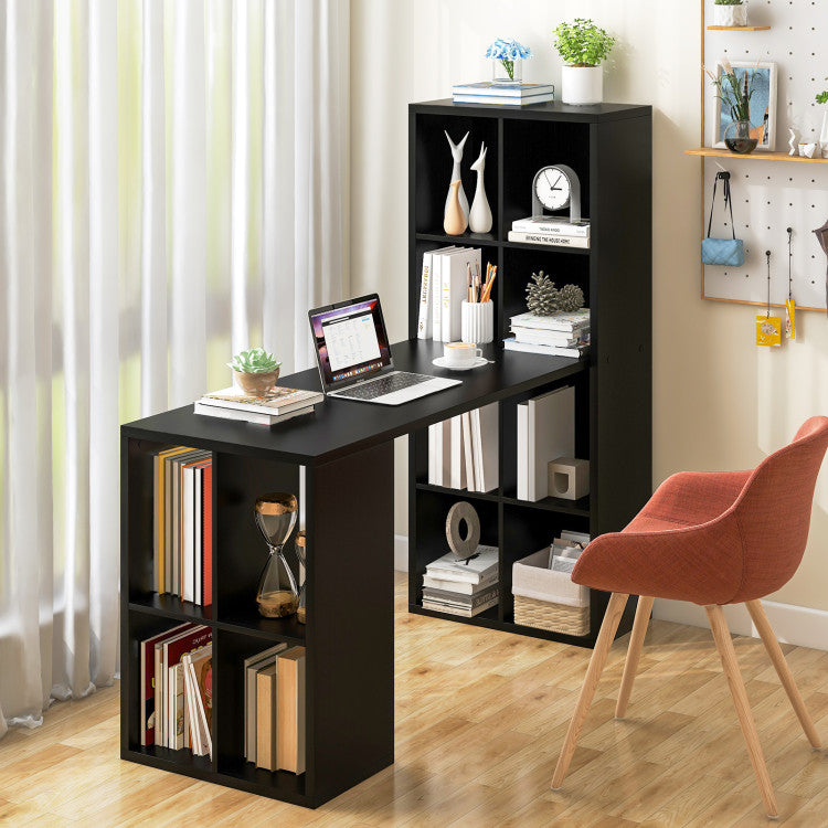 Modern Computer Desk Gaming Desk with 12 Cubes Bookshelf for Home Office