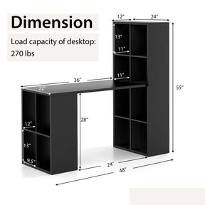 Modern Computer Desk Gaming Desk with 12 Cubes Bookshelf for Home Office