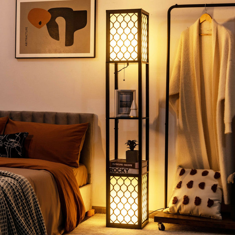 Modern Shelf Freestanding Floor Lamp with Pull Chain Switch and Foot Switch