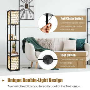 Modern Shelf Freestanding Floor Lamp with Pull Chain Switch and Foot Switch