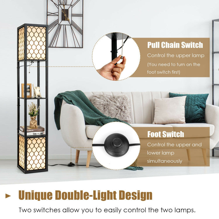 Modern Shelf Freestanding Floor Lamp with Pull Chain Switch and Foot Switch