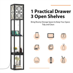 Modern Standing Shelf Floor Lamp with 1 Power Outlet and 2 USB Ports