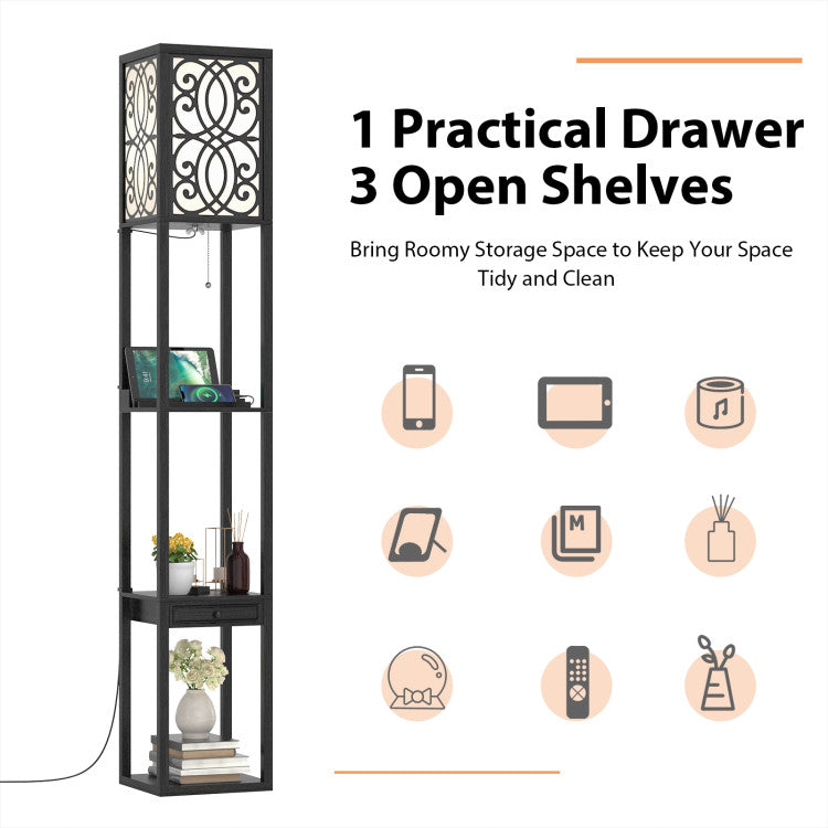 Modern Standing Shelf Floor Lamp with 1 Power Outlet and 2 USB Ports