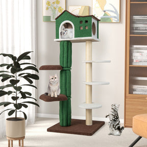 Hikidspace Multi-level Cat Tree Cat Play Center with Condo and Anti-tipping Device_Green