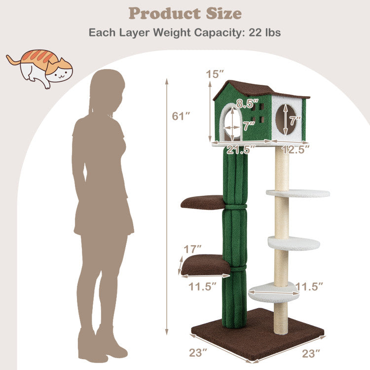 Hikidspace Multi-level Cat Tree Cat Play Center with Condo and Anti-tipping Device_Green