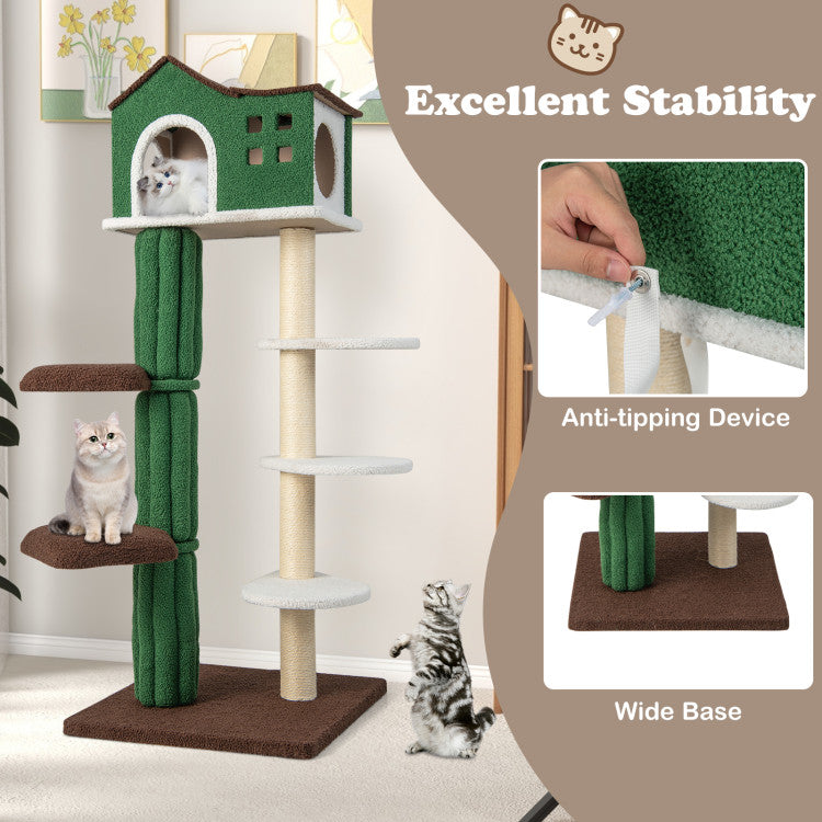 Hikidspace Multi-level Cat Tree Cat Play Center with Condo and Anti-tipping Device_Green