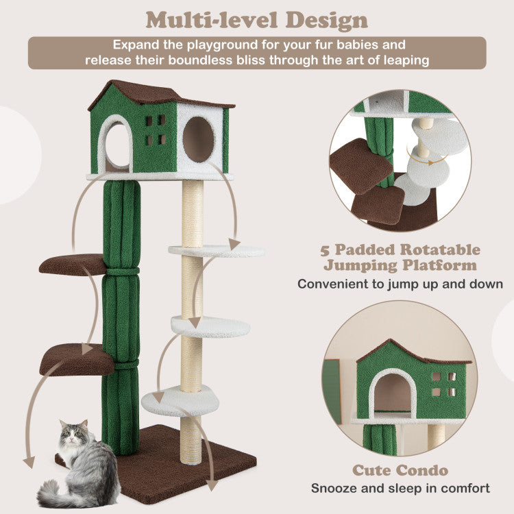 Hikidspace Multi-level Cat Tree Cat Play Center with Condo and Anti-tipping Device_Green