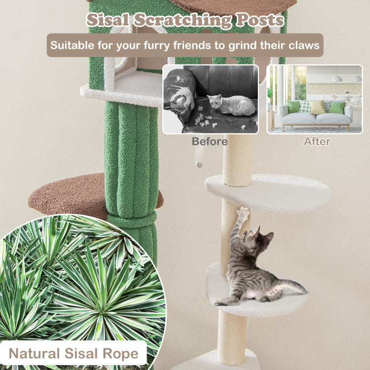 Hikidspace Multi-level Cat Tree Cat Play Center with Condo and Anti-tipping Device_Green