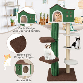 Hikidspace Multi-level Cat Tree Cat Play Center with Condo and Anti-tipping Device_Green