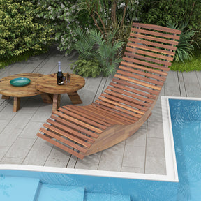 Outdoor Acacia Wood Rocking Chair with Widened Slatted Seat and High Back for Patio