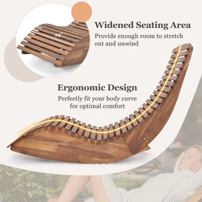 Outdoor Acacia Wood Rocking Chair with Widened Slatted Seat and High Back for Patio