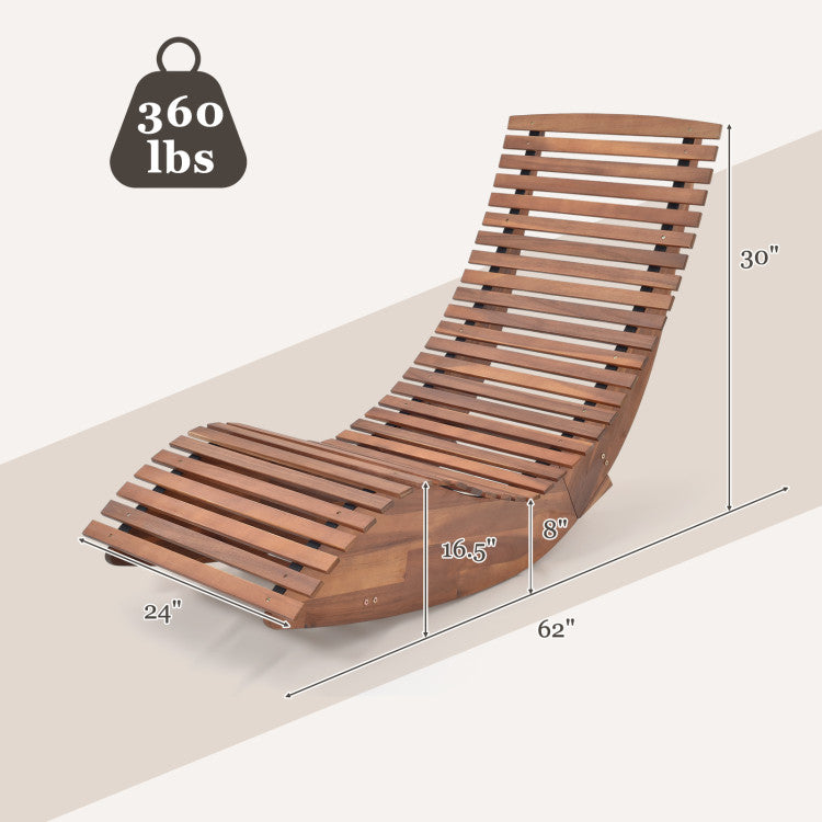 Outdoor Acacia Wood Rocking Chair with Widened Slatted Seat and High Back for Patio