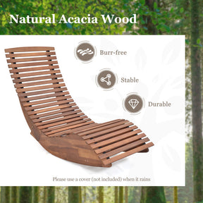 Outdoor Acacia Wood Rocking Chair with Widened Slatted Seat and High Back for Patio