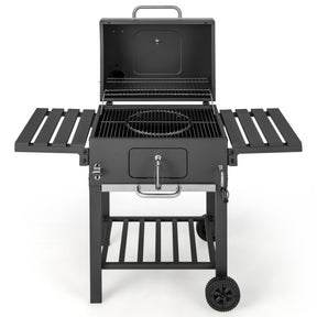 Outdoor BBQ Charcoal Grill with 2 Foldable Side Table and Wheels for Camping Party