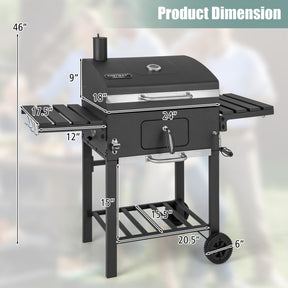 Outdoor BBQ Charcoal Grill with 2 Foldable Side Table and Wheels for Camping Party