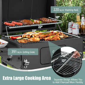 Outdoor BBQ Charcoal Grill with 2 Foldable Side Table and Wheels for Camping Party