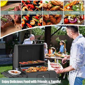 Outdoor BBQ Charcoal Grill with 2 Foldable Side Table and Wheels for Camping Party