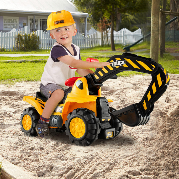 Outdoor Kids Ride on Push Car Construction Excavator Bulldozer Digger Toy with Safety Helmet