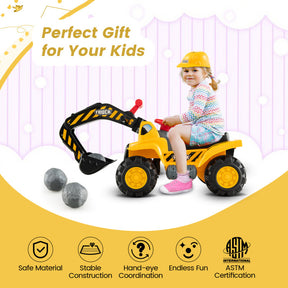 Outdoor Kids Ride on Push Car Construction Excavator Bulldozer Digger Toy with Safety Helmet