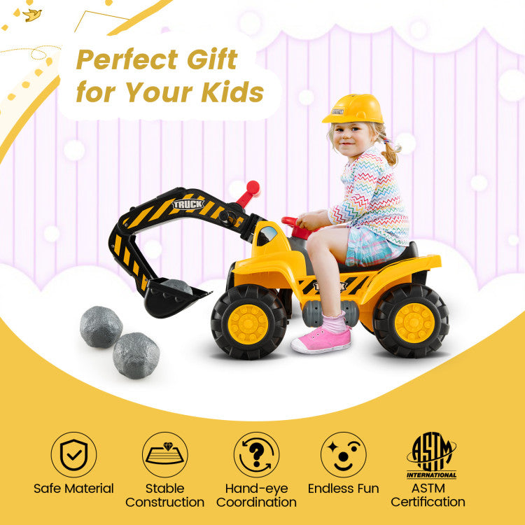 Outdoor Kids Ride on Push Car Construction Excavator Bulldozer Digger Toy with Safety Helmet