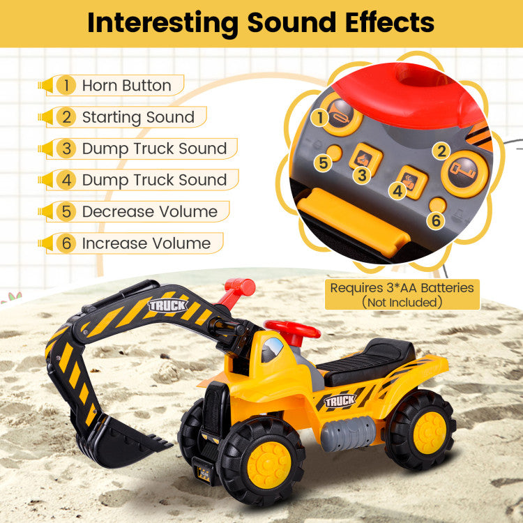 Outdoor Kids Ride on Push Car Construction Excavator Bulldozer Digger Toy with Safety Helmet