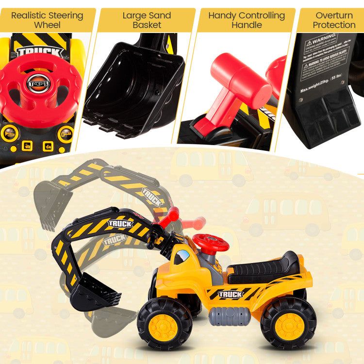 Outdoor Kids Ride on Push Car Construction Excavator Bulldozer Digger Toy with Safety Helmet