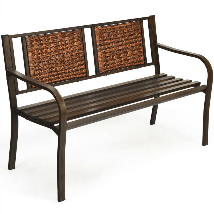 Outdoor Patio Garden Bench with Steel Frame for Park and Garden