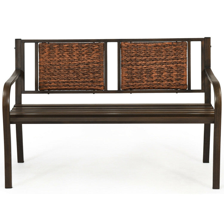 Outdoor Patio Garden Bench with Steel Frame for Park and Garden