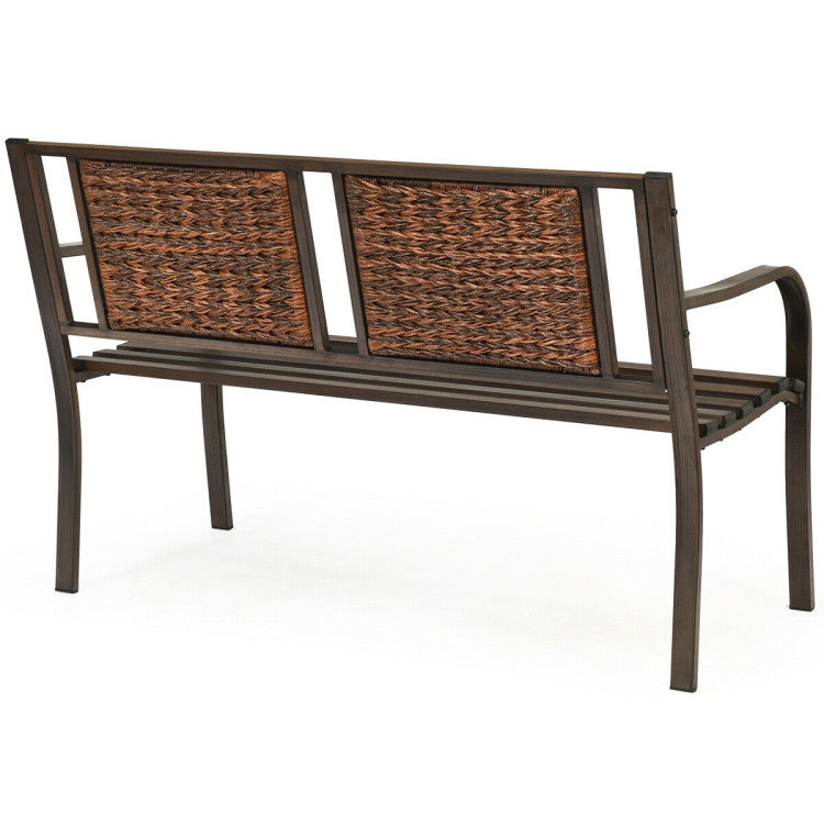 Outdoor Patio Garden Bench with Steel Frame for Park and Garden