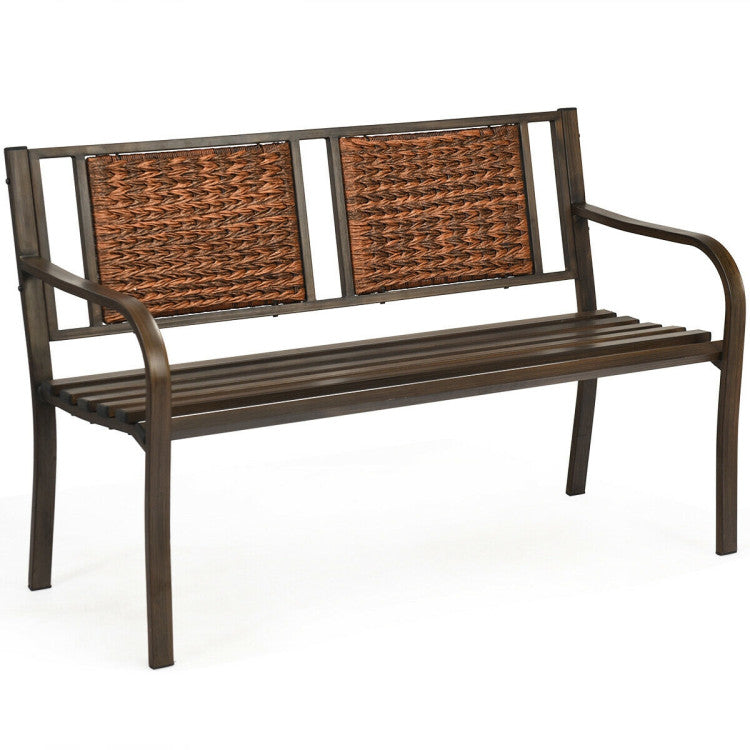 Outdoor Patio Garden Bench with Steel Frame for Park and Garden