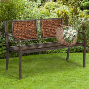 Outdoor Patio Garden Bench with Steel Frame for Park and Garden