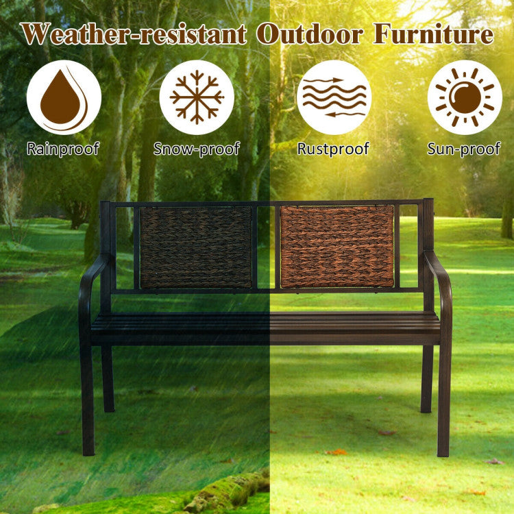 Outdoor Patio Garden Bench with Steel Frame for Park and Garden